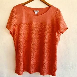 Calvin Klein Women's Mesh Overlay Double Layer Tee Top Large Porcln Rose - *NEW